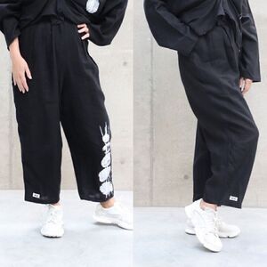 Artelier MiiN Accent Pants Women’s Size 2 Black 100%Linen Trouser Black White